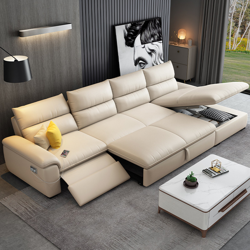 真皮沙发床客厅2025新款多功能折叠两用小户型贵妃智能电动沙发