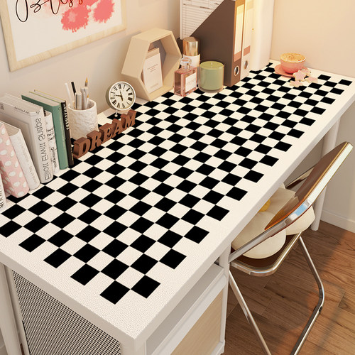 黑白格子皮革硅胶轻奢高级书桌垫