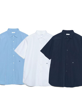 25SS 日系男女同款纯色口袋复古宽松休闲百搭短袖暗扣衬衫