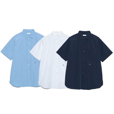 25SS 日系男女同款纯色口袋复古宽松休闲百搭短袖暗扣衬衫