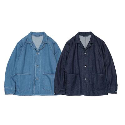 日系纯色ciy boy宽松休闲翻领水洗单排扣牛仔夹克外套