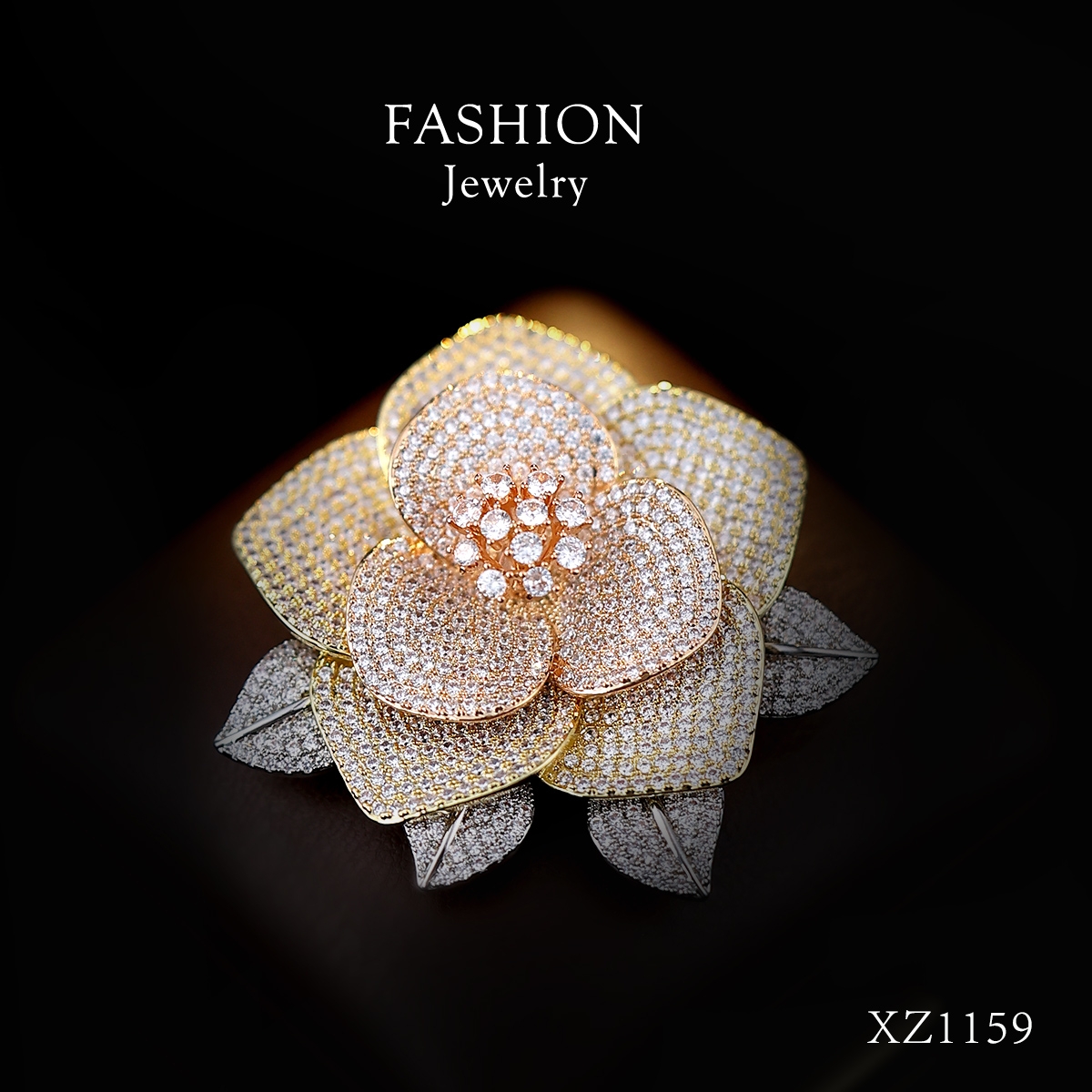 国色天香微镶锆石山茶花胸针花朵女奢华大衣优雅西装配饰晚宴胸花