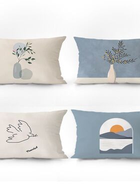 北欧蓝色小清新长方形抱枕沙发客厅床头样板绒面腰枕套靠枕靠垫