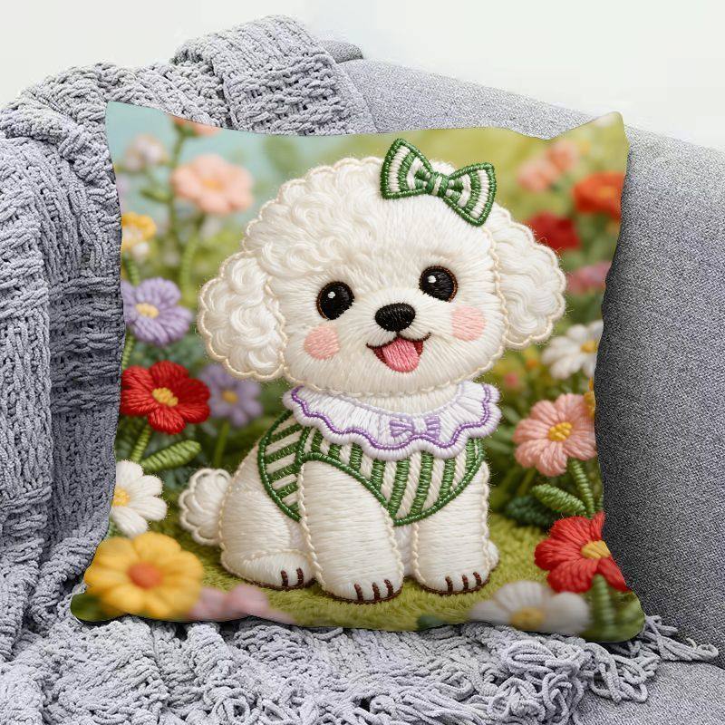 比熊系列印花抱枕可爱客厅沙发车载靠垫枕套含芯床头飘窗超软腰枕