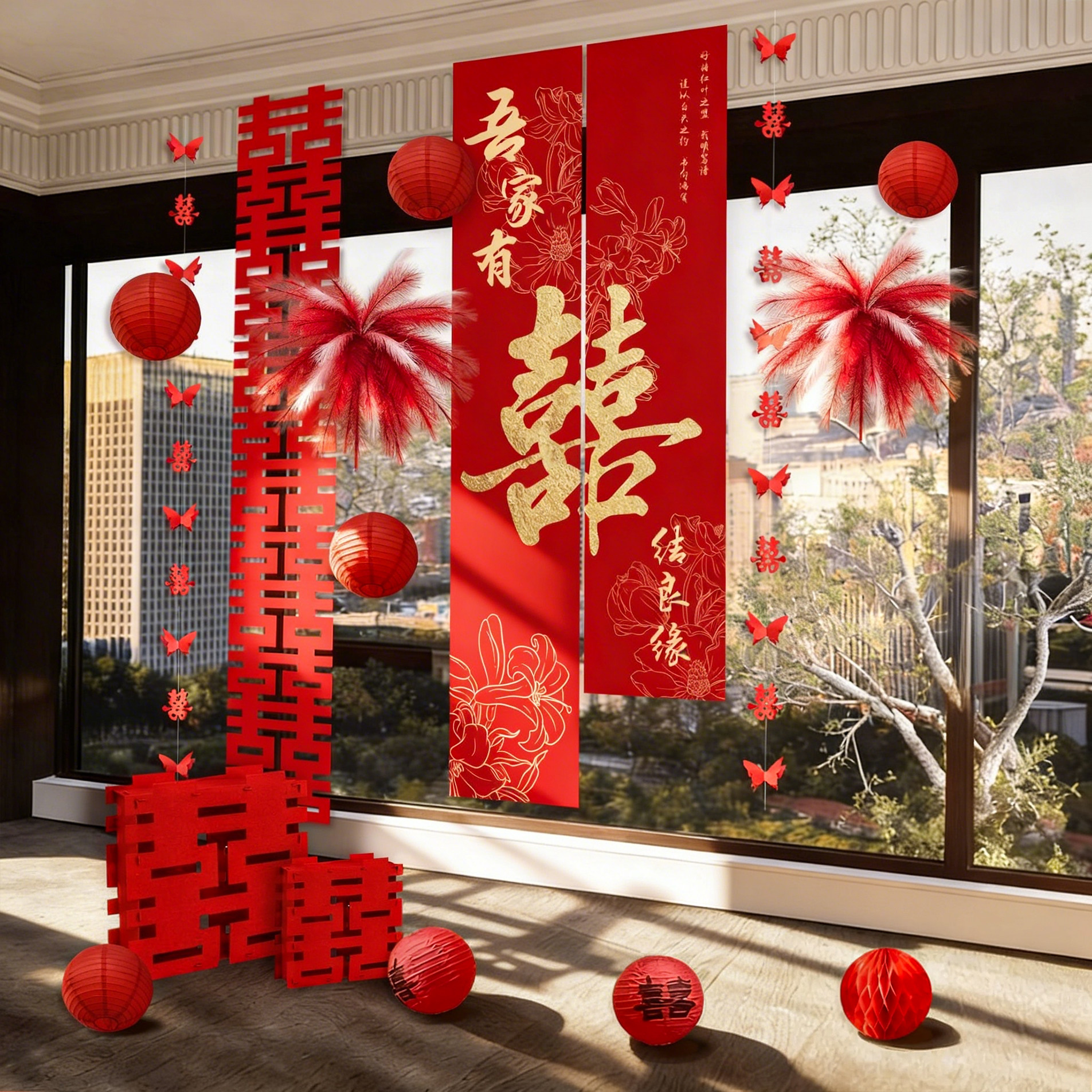 结婚装饰喜字条幅挂布图片