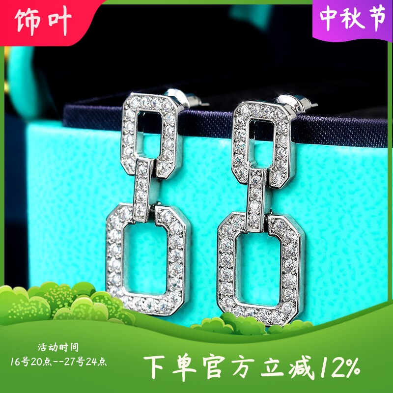 新款跨境法式冷淡风方块锁链耳环