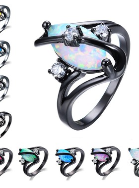 新款欧美简约时尚 马眼澳宝椭圆S形白色锆石戒指