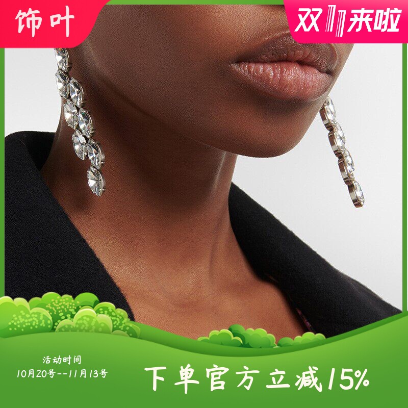 新款时尚欧美重工轻奢叶子耳环女高级感水钻马眼形耳钩个性潮流女