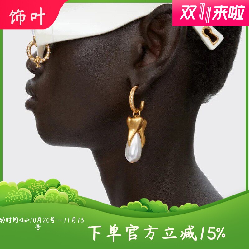 法式复古个性水滴珍珠牙齿吊坠闪