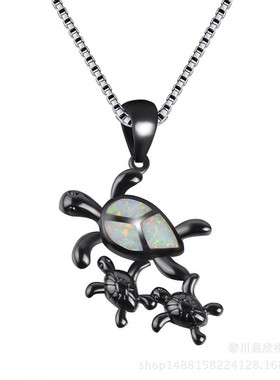 新款饰品跨境欧美首饰项链澳宝吊坠时尚创意蓝色澳宝吊坠项链女