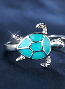 新款跨境欧美白K绿色乌龟戒指简约个性卡通指环戒指