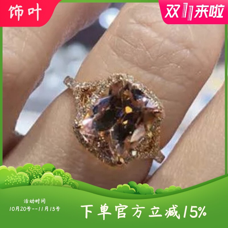 新款热卖欧美镀玫瑰金镶嵌香槟色锆石戒指订婚宴会新娘手饰