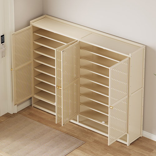 爆款奶白色好看鞋柜收纳柜楠竹