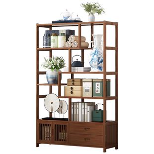 展示架陈列架饰物小摆件盲盒玩具落地置物产品楠竹中式小型博古架