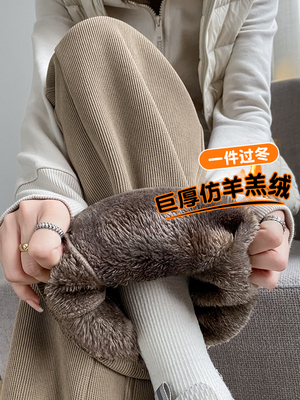 窄版阔腿裤女冬季加绒加厚运动裤高腰直筒裤东北特厚彷羊羔绒裤子