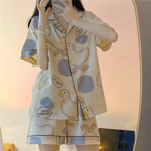 V新款夏天ins睡衣女宽松可爱学生甜美休闲短袖夏款家居服两件套装