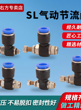 气动节流阀快速接头SL气缸螺纹调速阀气管快插气动调气调节减压阀