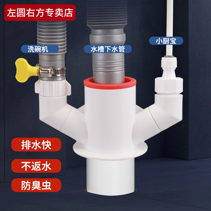 左圆右方厨房下水管三通