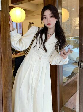 newopen法式西装连衣裙春款女装2022新款设计感灯芯绒连衣裙长款