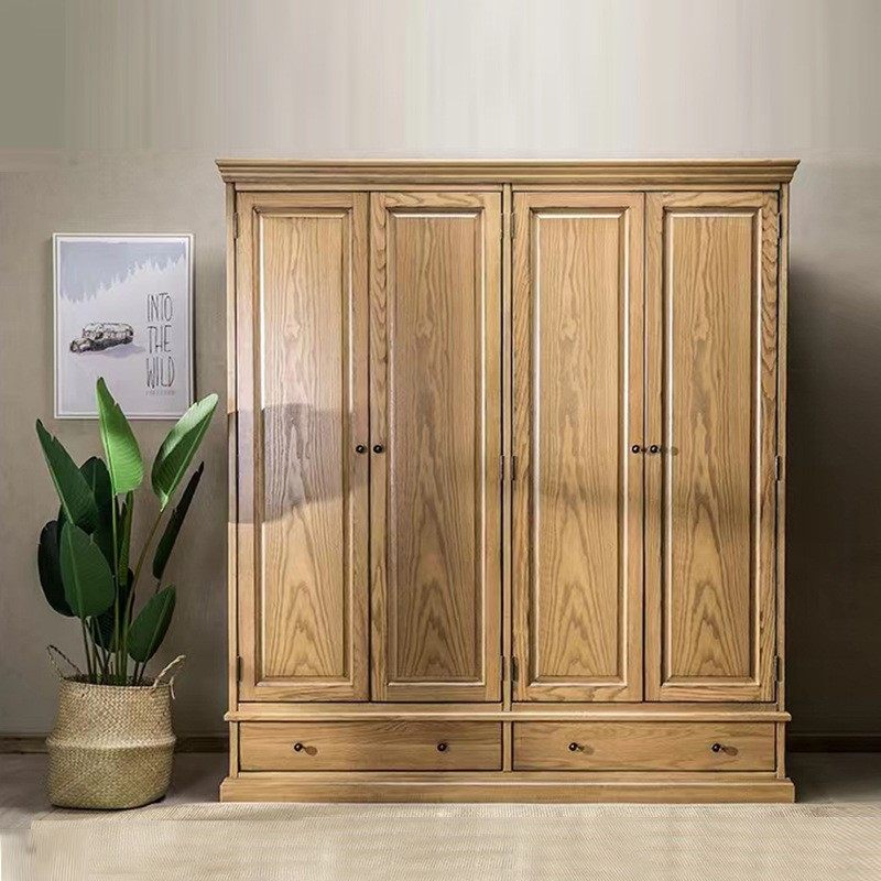 RH法式复古做旧美式实木衣橱小户型卧室收纳柜四门双门对开门衣柜