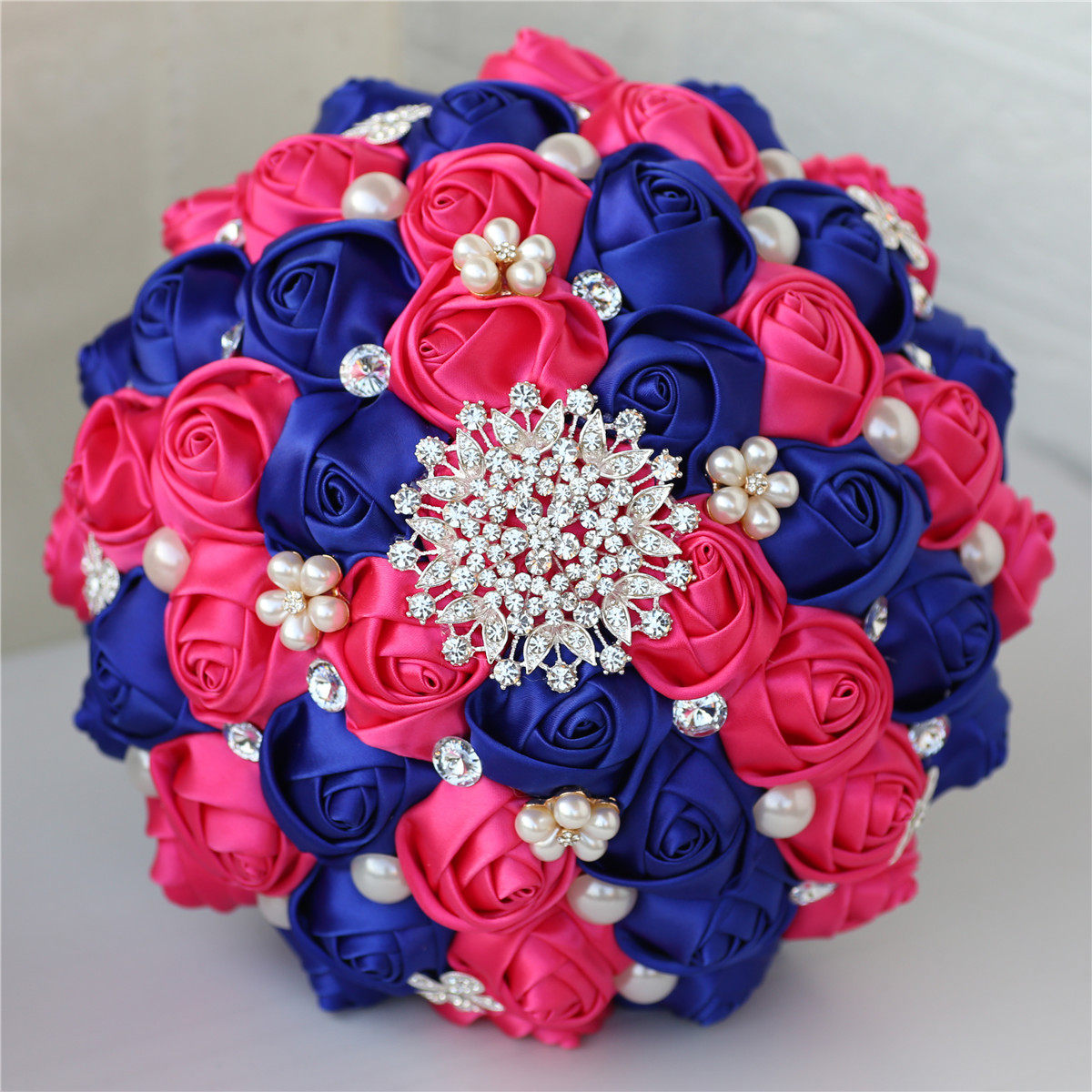 24cm新娘珍珠缎带手捧花婚礼花束婚庆用品银色水钻厂家直销 W278