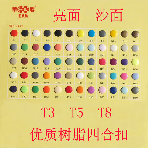 现货60色T3T5T8沙面亮面华联树脂四合扣塑料四合扣每色1000套