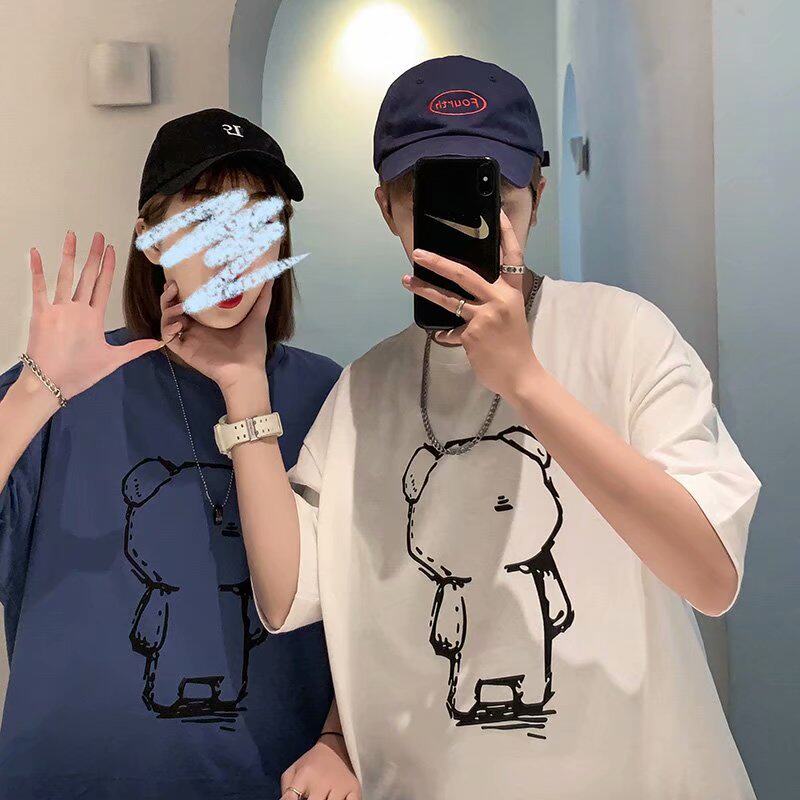 港风情侣装夏装2021新款小众设计感短袖t恤衫春季男潮流半袖班服