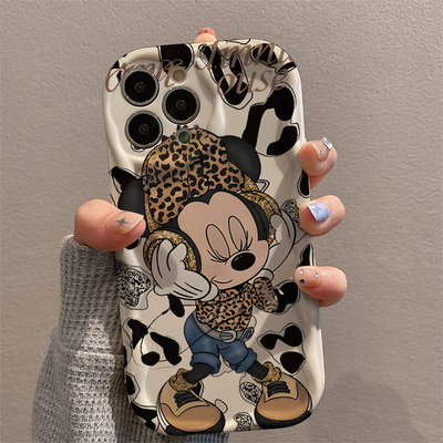 ZX豹纹耳机米奇苹果16PRO手机壳防摔iPhoneXR小众SE2不撞壳13PROMAX好看7PLUS
