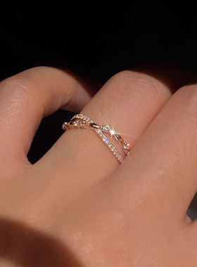 超闪交叉叠戴戒指秋冬食指戒