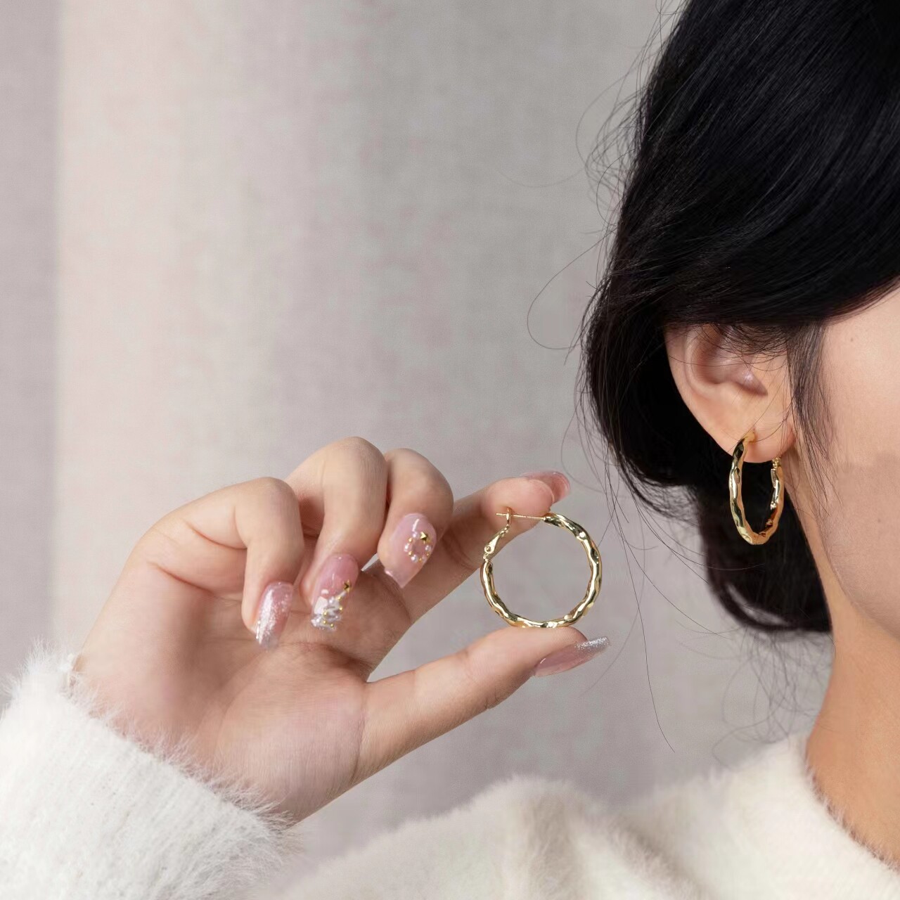 金色素圈耳圈耳环2025年夏季新款