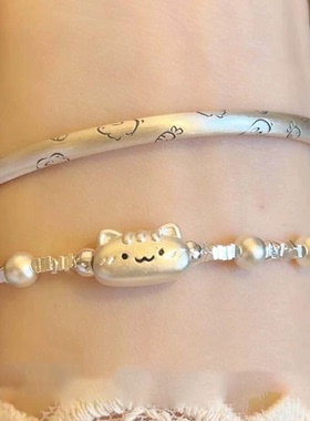 银色趣味猫咪手链秋冬手镯