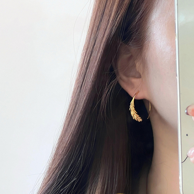 金色素圈麦穗耳环女轻奢小众耳饰