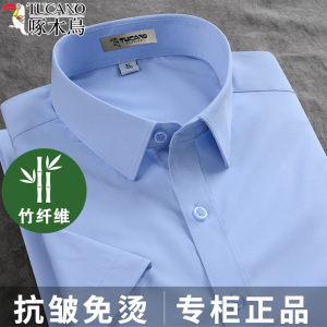 啄木鸟竹纤维免烫蓝色衬衫男