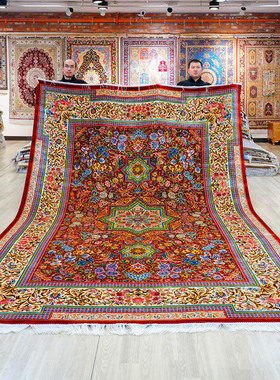 天匠250x350cm手工真丝波斯地毯厂家直销手工打结客厅红色地毯