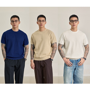 3色菠萝纹T恤|轻奢横机针织烧毛丝光长绒pima棉短袖上衣男纯棉新