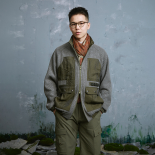 2色做旧毛织外套|复古麻花针织尼龙拼接夹克男水洗肌理感宽松春秋