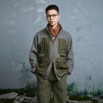 2色做旧毛织外套|复古麻花针织尼龙拼接夹克男水洗肌理感宽松春秋