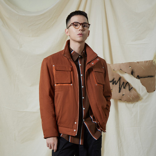 秋冬棕橘色3M新雪丽棉服夹克