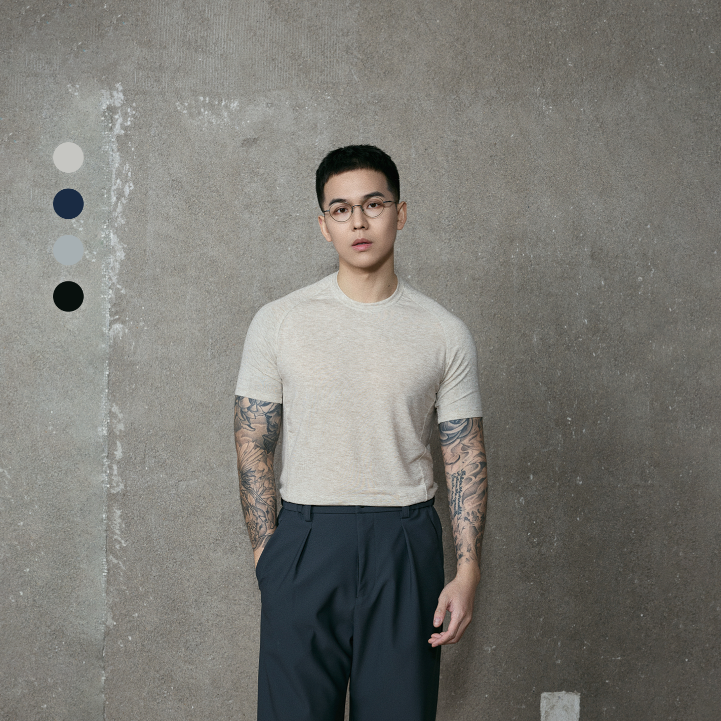 4色羊毛T恤｜17.5微米澳洲美丽诺天丝高弹短袖上衣男修身插肩高弹