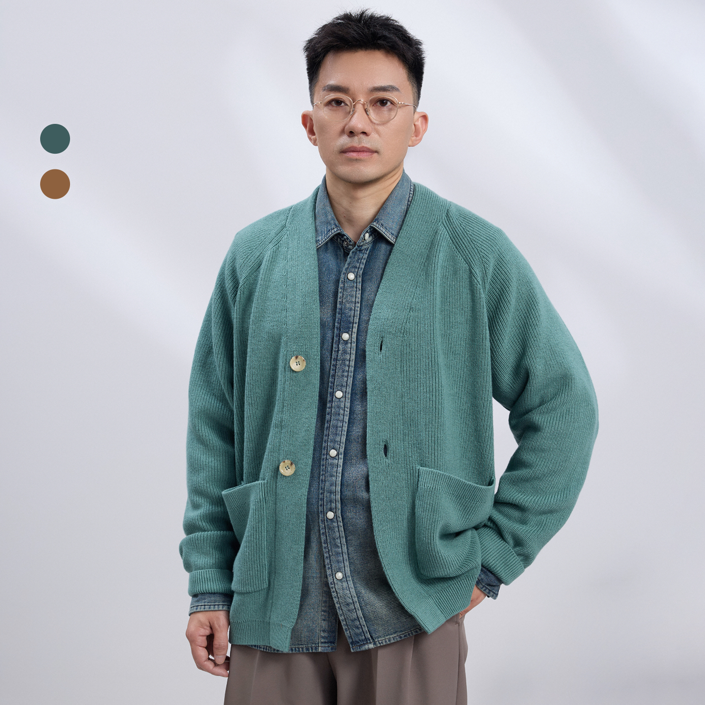 2色美丽诺羊毛开衫复古轻时尚