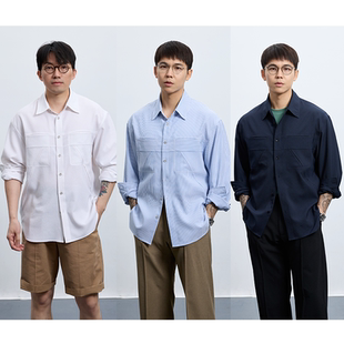 3色科技泡泡纱衬衫｜原创几何设计日本产抗皱透气长袖上衣男小众