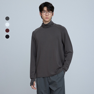 4色堆堆领羊毛T恤|290g美丽诺羊毛混纺长袖上衣男可机洗保暖百搭