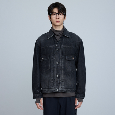 水洗黑色牛仔夹克｜13.5oz日本制纯天然墨染布古法做旧街头外套男