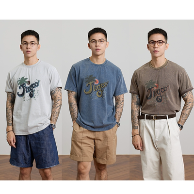 3色印花T恤自然做旧松弛感