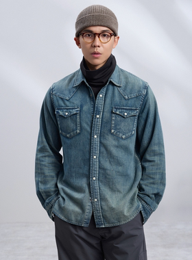 西部牛仔衬衫｜TrigCo日本进口7oz水洗复古单宁宽松长袖上衣男秋