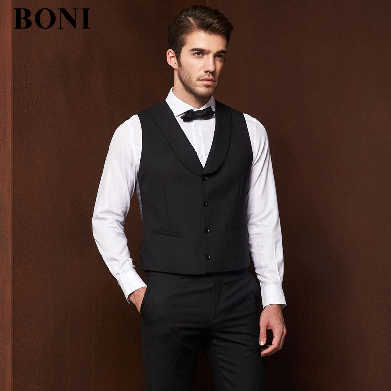 BONI/堡尼新品羊毛西服马甲男结婚新郎宴会西装马夹