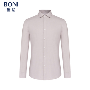 BONI/堡尼春夏新品商务米色桑蚕丝衬衣混纺休闲长袖衬衫GN236141A