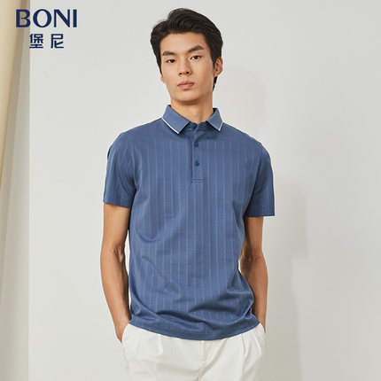 BONI/堡尼夏季新品POLO衫简约翻领短袖T恤商务条纹上衣
