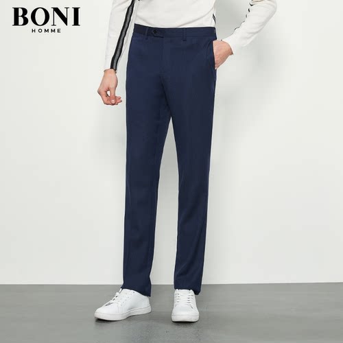 BONI/堡尼男商务西装裤休闲宽松羊毛直筒西装裤男春薄款长裤
