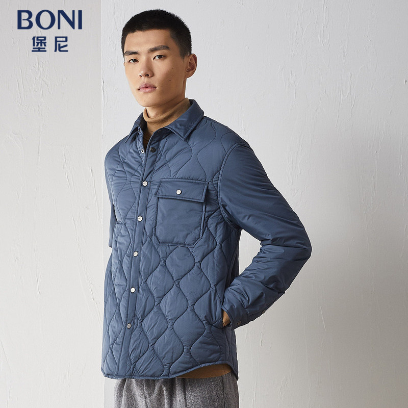 BONI/堡尼秋冬新品男士翻领印花短款棉服休闲棉衣外套男IM769002B